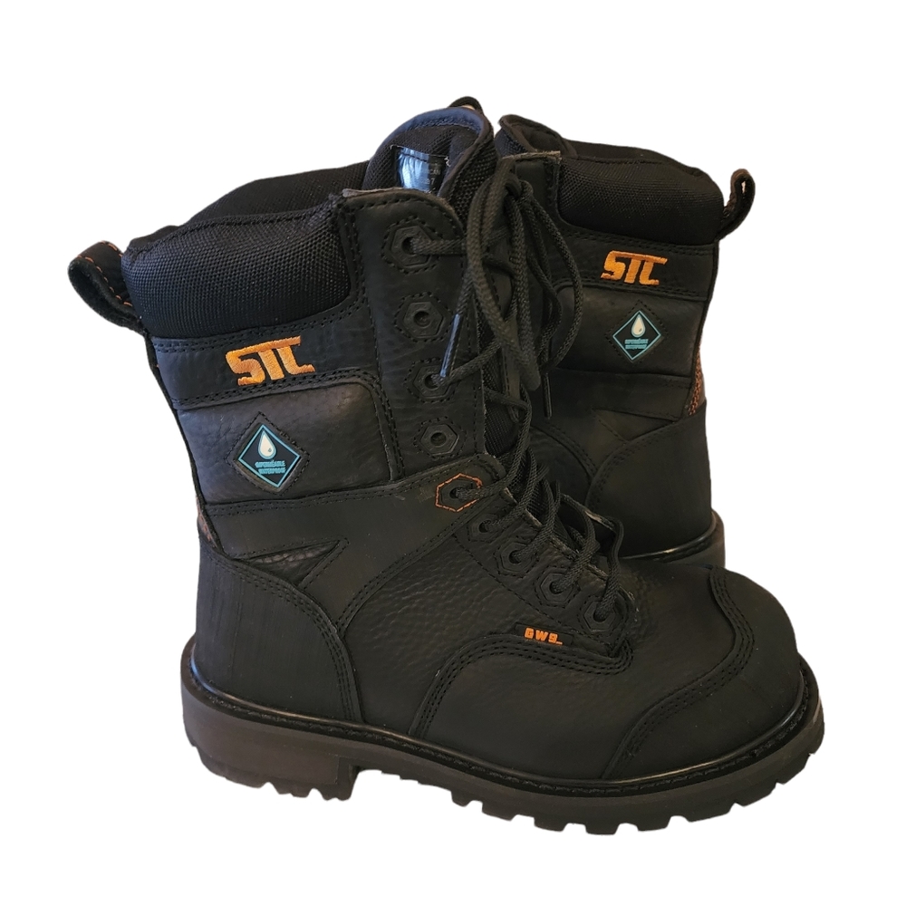 STC Duncan ll Waterproof Leather Work Combat Boots Steel Toe Black 8" Sz 7 EUC